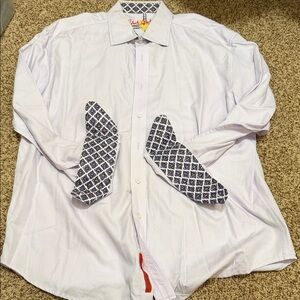 Robert Graham White Dress Shirt with Blue Patterned Cuffs